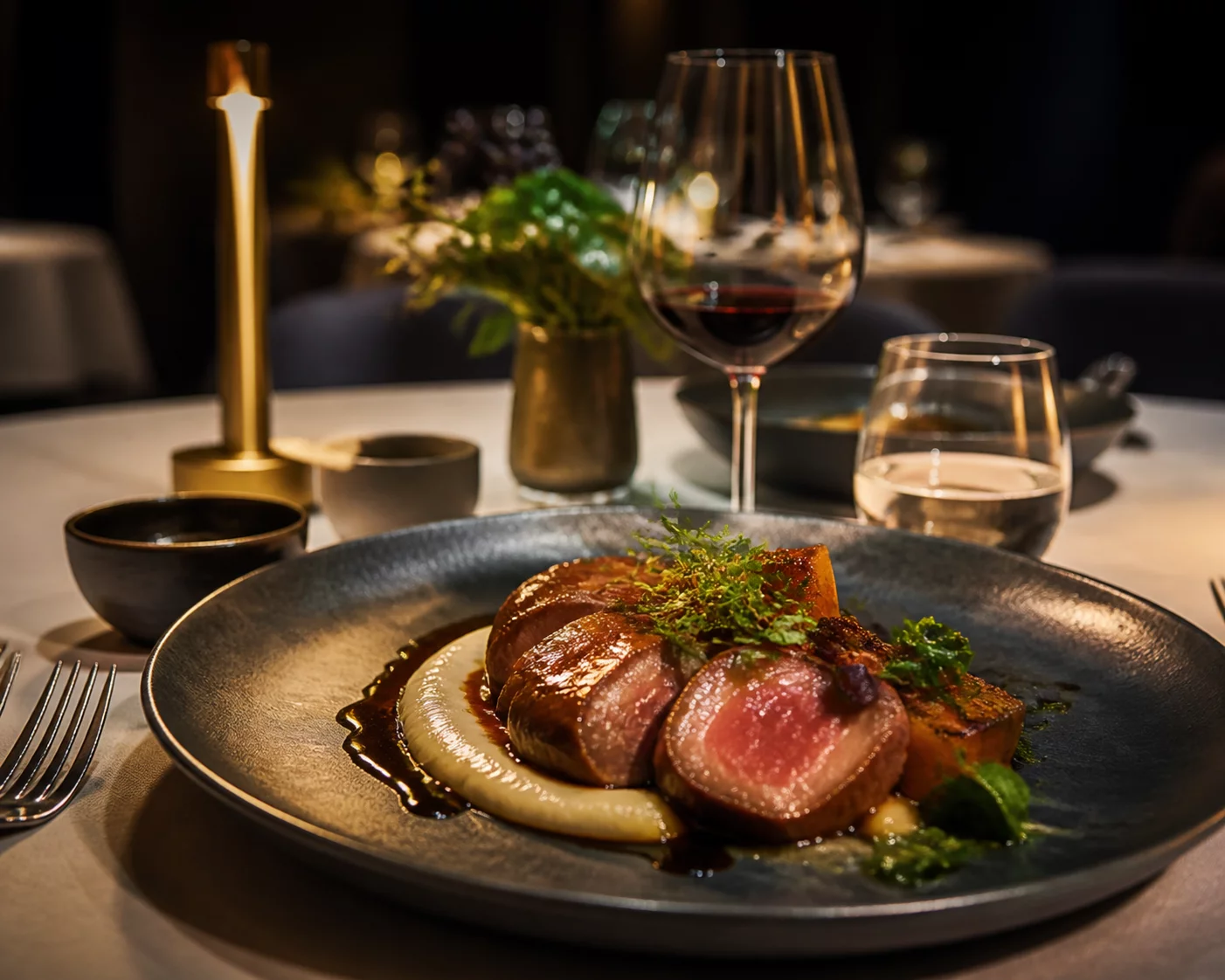 Fine dining restaurant setting